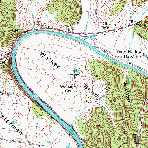Topographic Map of Walker Bend, TN