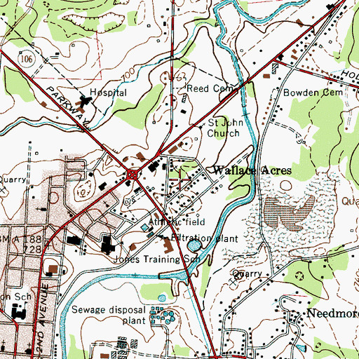 Topographic Map of Wallace Acres, TN