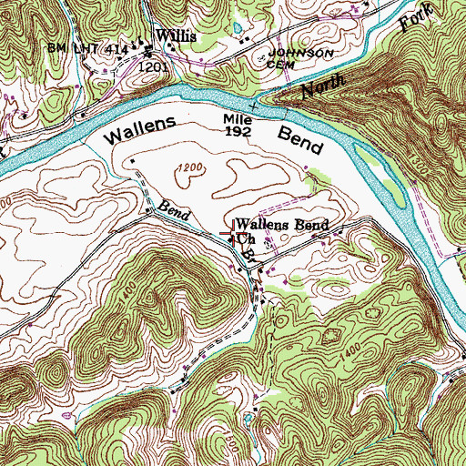 Topographic Map of Wallens Bend Church, TN