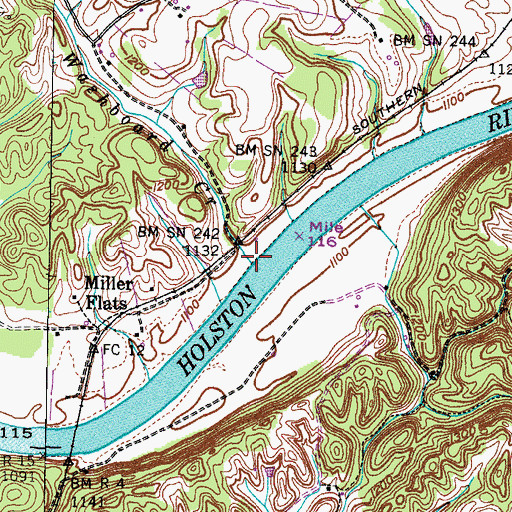 Topographic Map of Washboard Creek, TN