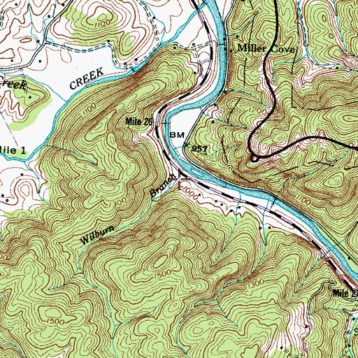 Topographic Map of Wilburn Branch, TN