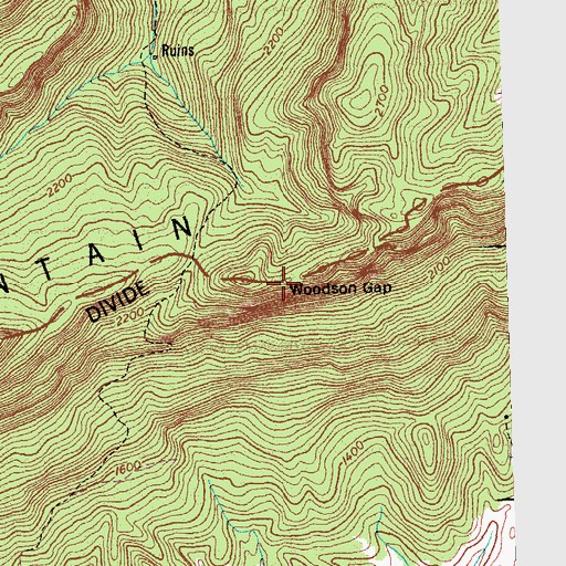 Topographic Map of Woodson Gap, TN
