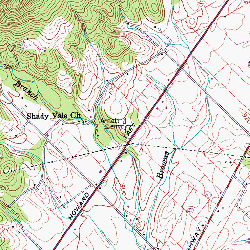 Topographic Map of Arnett Cemetery, TN