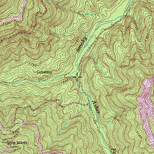 Topographic Map of Asher Fork, TN