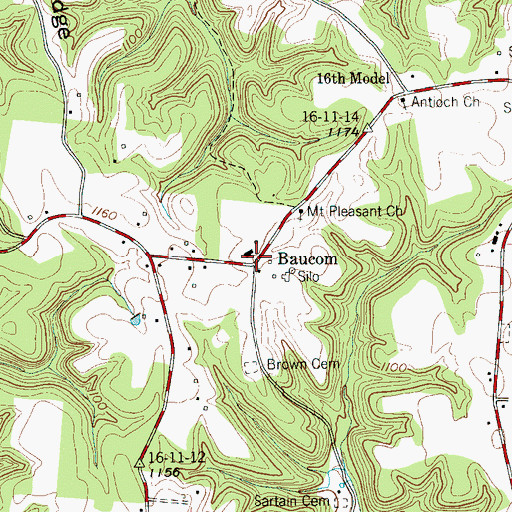 Topographic Map of Baucom, TN