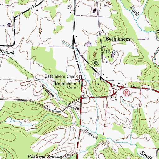 Topographic Map of Bethlehem Cemetery, TN
