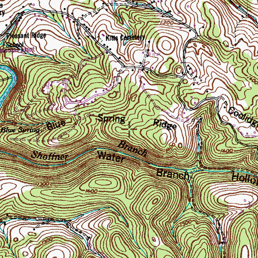Topographic Map of Blue Spring Ridge, TN