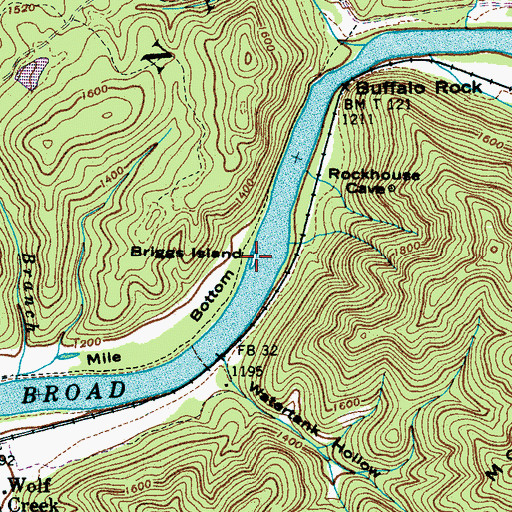 Topographic Map of Briggs Island, TN