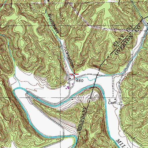Topographic Map of Burchett Hollow, TN