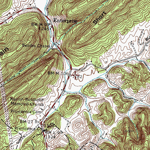 Topographic Map of Butcher Valley, TN