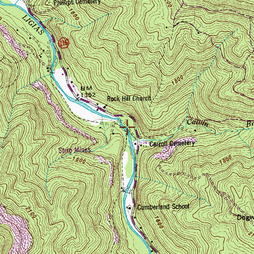 Topographic Map of Calvin Branch, TN