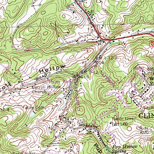 Topographic Map of Carroll Hollow, TN