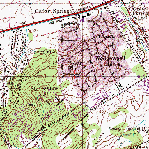 Topographic Map of Cedar Bluff, TN