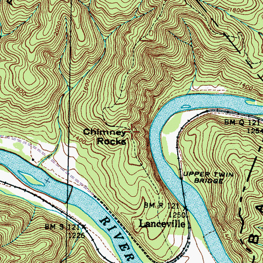 Topographic Map of Chimney Rocks, TN