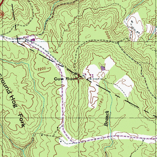 Topographic Map of Cow Rock, TN