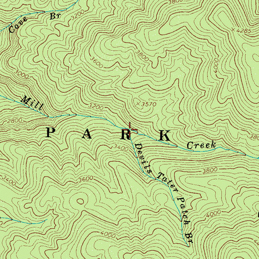Topographic Map of Devils Tater Patch Branch, TN