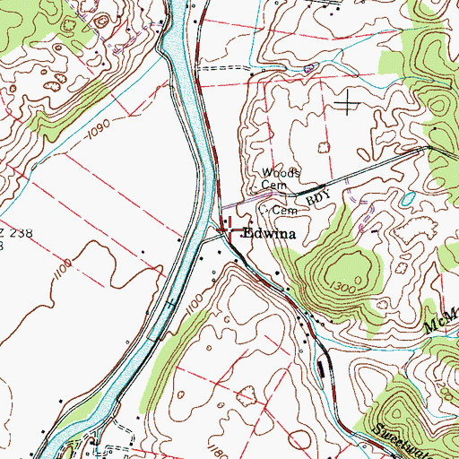 Topographic Map of Edwina, TN