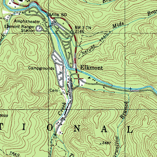 Topographic Map of Elkmont, TN