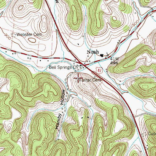 Topographic Map of Farrar Cemetery, TN