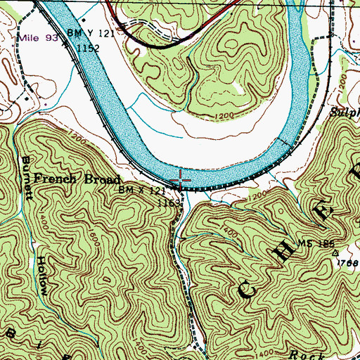 Topographic Map of French Broad, TN