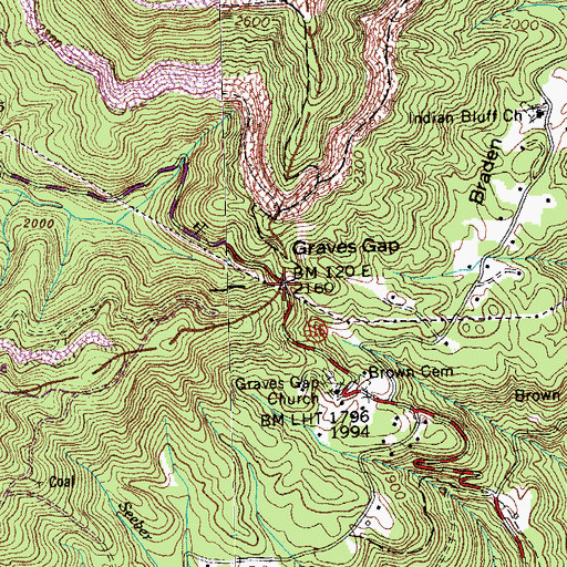 Topographic Map of Graves Gap, TN