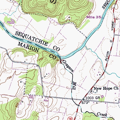 Topographic Map of Grayson Mill Creek, TN