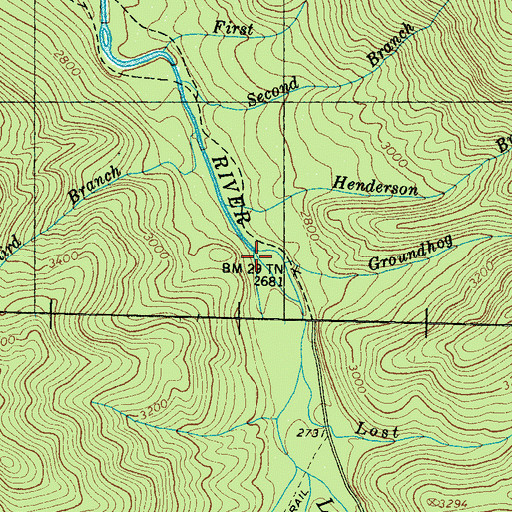 Topographic Map of Groundhog Branch, TN