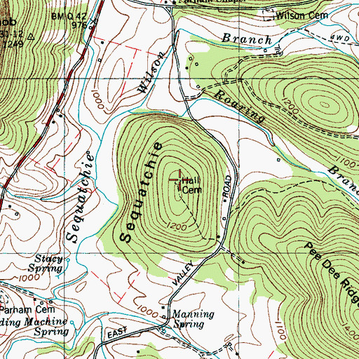 Topographic Map of Hall Cemetery, TN