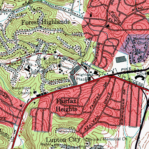 Topographic Map of Highland Plaza, TN