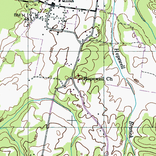 Topographic Map of Hopewell Church, TN