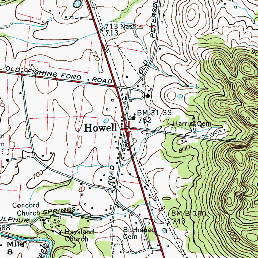 Topographic Map of Howell, TN