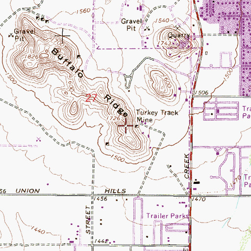 Topographic Map of Turkey Track Mine, AZ