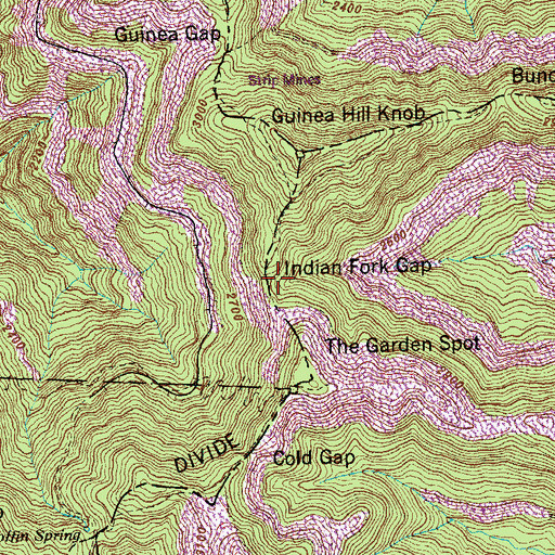 Topographic Map of Indian Fork Gap, TN