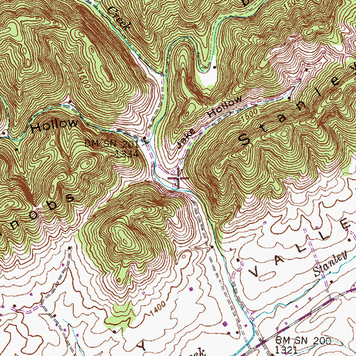 Topographic Map of Jake Hollow, TN
