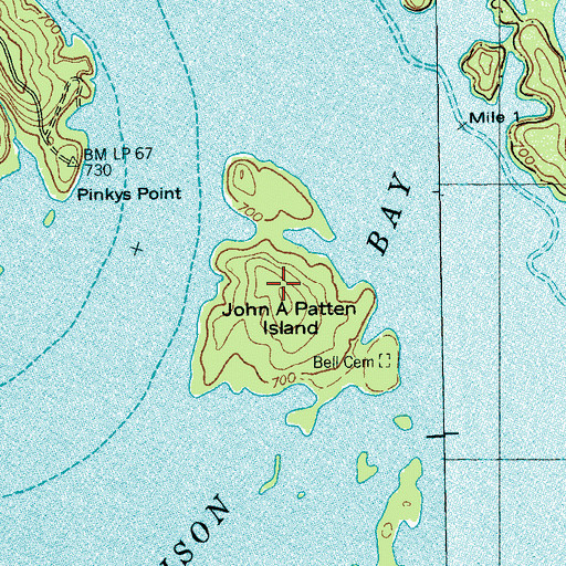 Topographic Map of John A Patten Island, TN
