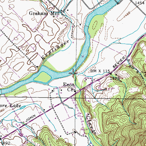 Topographic Map of Katy Branch, TN