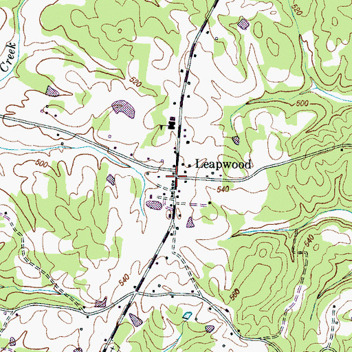 Topographic Map of Leapwood, TN