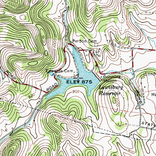 Topographic Map of Lewisburg Reservoir, TN