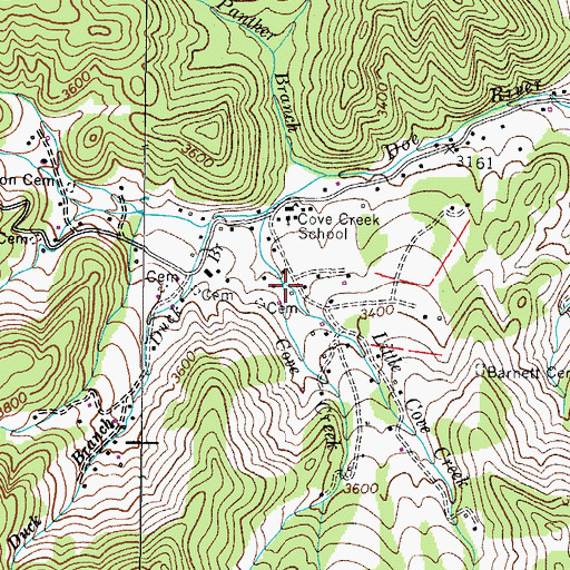 Topographic Map of Little Cove Creek, TN