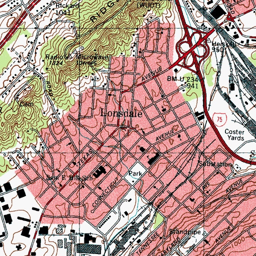 Topographic Map of Lonsdale, TN