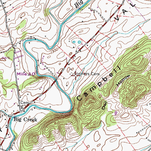 Topographic Map of Looneys Cemetery, TN