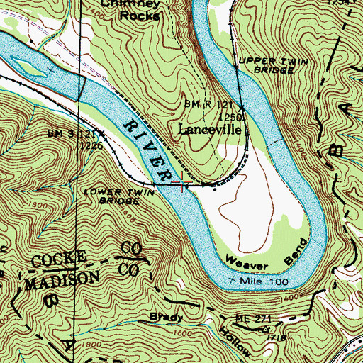 Topographic Map of Lower Twin Bridge, TN