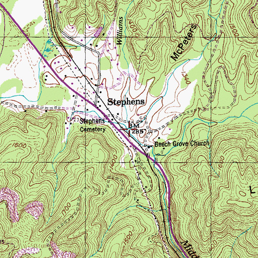 Topographic Map of McPeters Hollow, TN