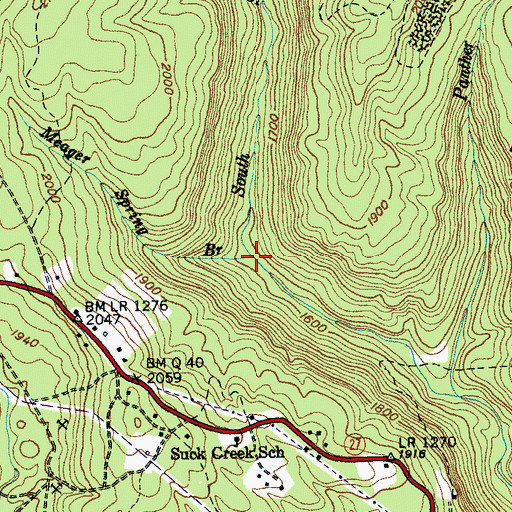 Topographic Map of Meager Spring Branch, TN