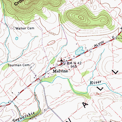 Topographic Map of Melvine, TN