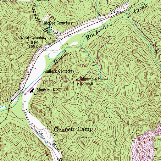 Topographic Map of Mountain Home Church, TN