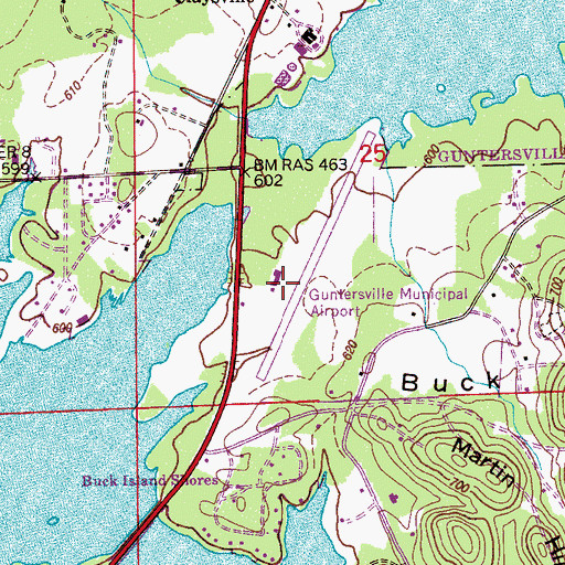 Topographic Map of Guntersville Municipal Airport - Joe Starnes Field, AL