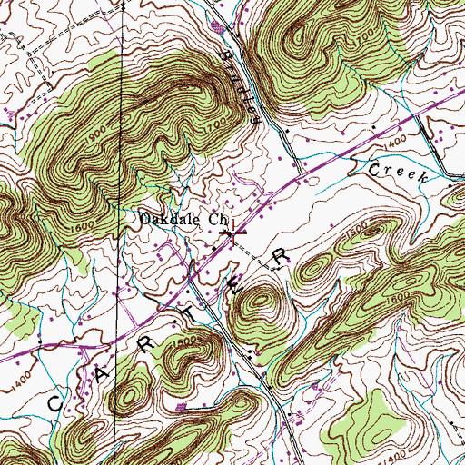 Topographic Map of Oakdale Church, TN