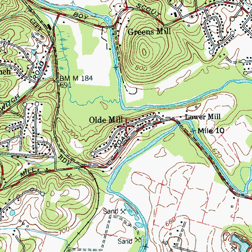Topographic Map of Olde Mill, TN