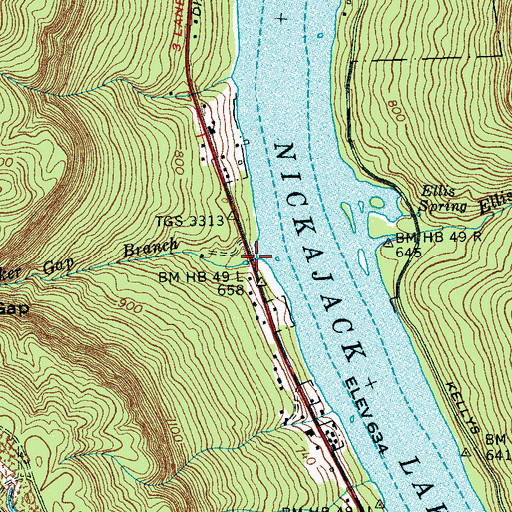 Topographic Map of Parker Gap Branch, TN